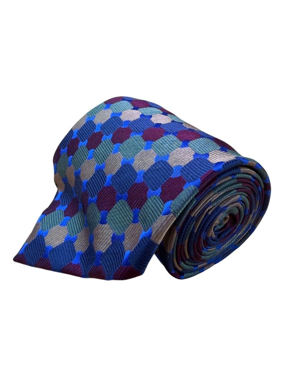 Xmi Men’s Blue Multicolor All Silk Geometric Pattern Tie Handmade Italy Imported